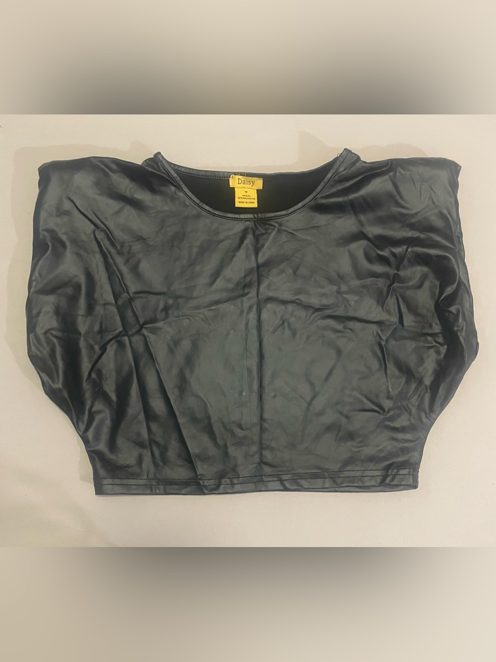 Daisy Black Faux Leather Cropped Boxy Top